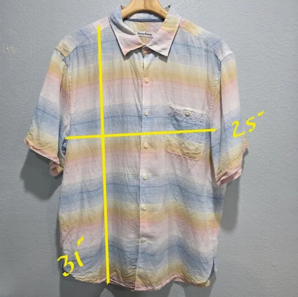 Tommy Bahama Mens Button Down Camp Shirt Short Sleeve Pastel Stripe Size XL. - Picture 9 of 9